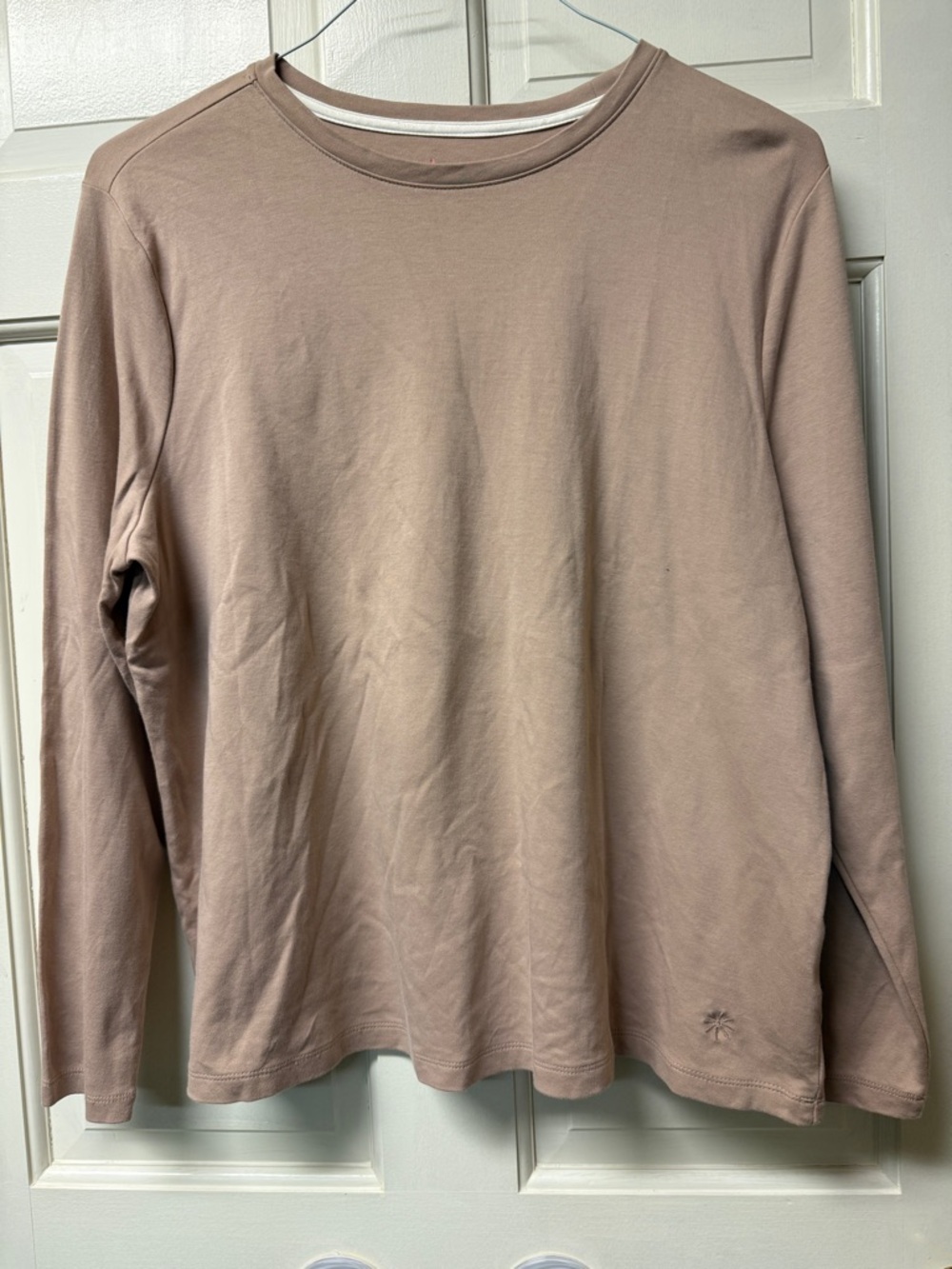 Isaac Mizrahi Live! Pima Cotton XL beige long sleeve crew neck knit top QVC EUC